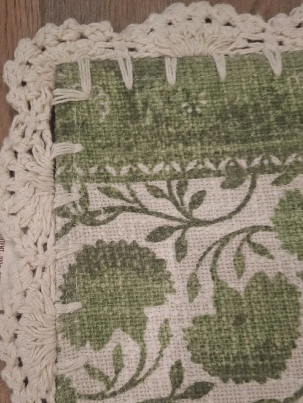 Green Floral Crochet-Trim Kitchen Mats, Set of 2